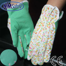 NMSAFETY cotton interlock knit fabric glove, three seams on back with mini PVC dots